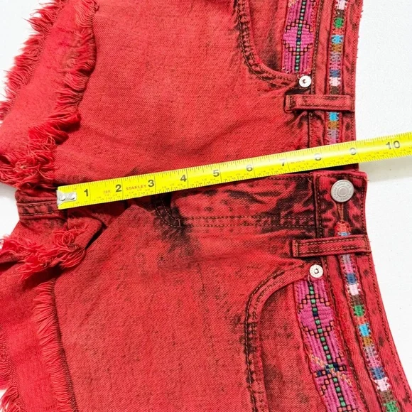Free People Sun Break Red Denim Shorts 24 - Picture 12 of 14
